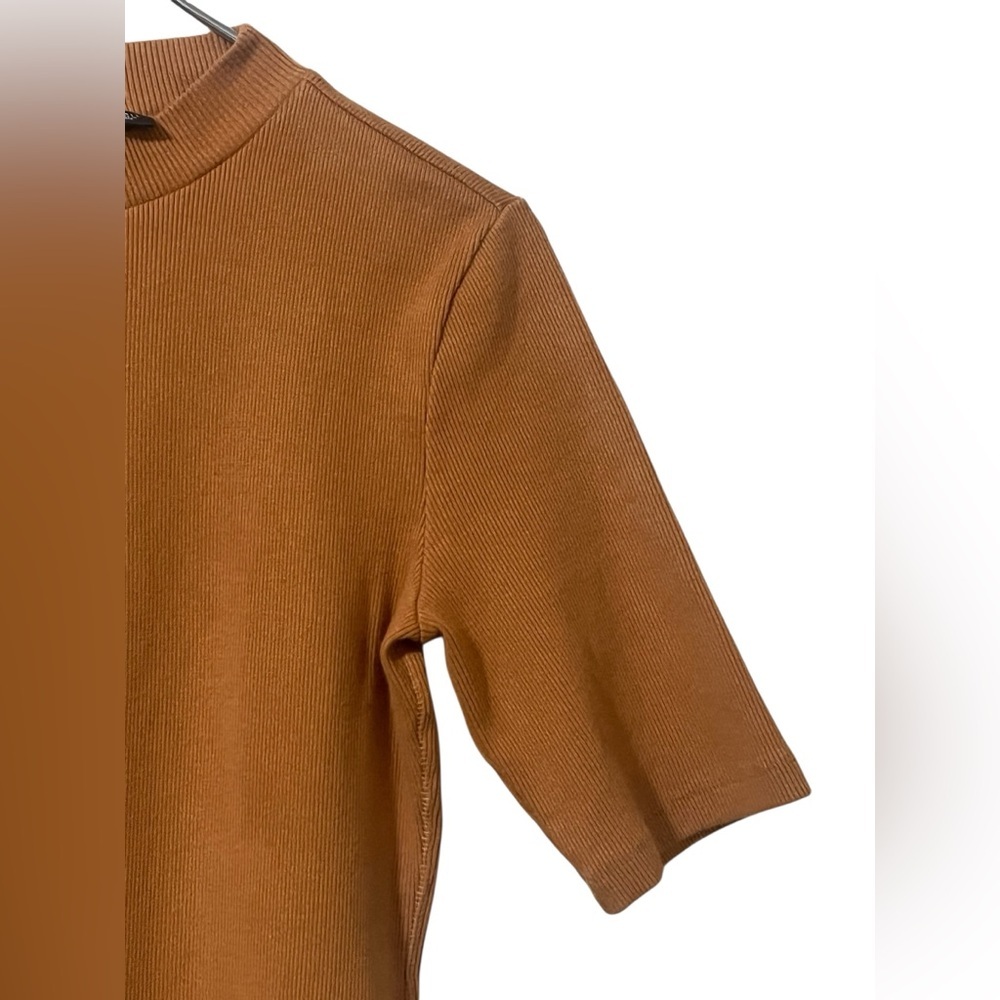 Anthropologie Maeve camel ribbed half sleeve mock neck top - Picture 5 of 10